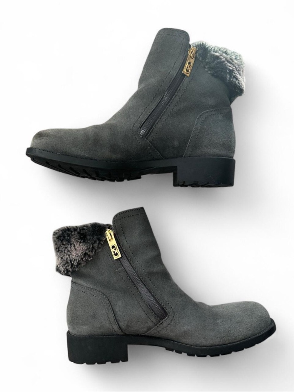 Cole Haan Grey Suede Ankle Boots with fur trim Women’s size 6B